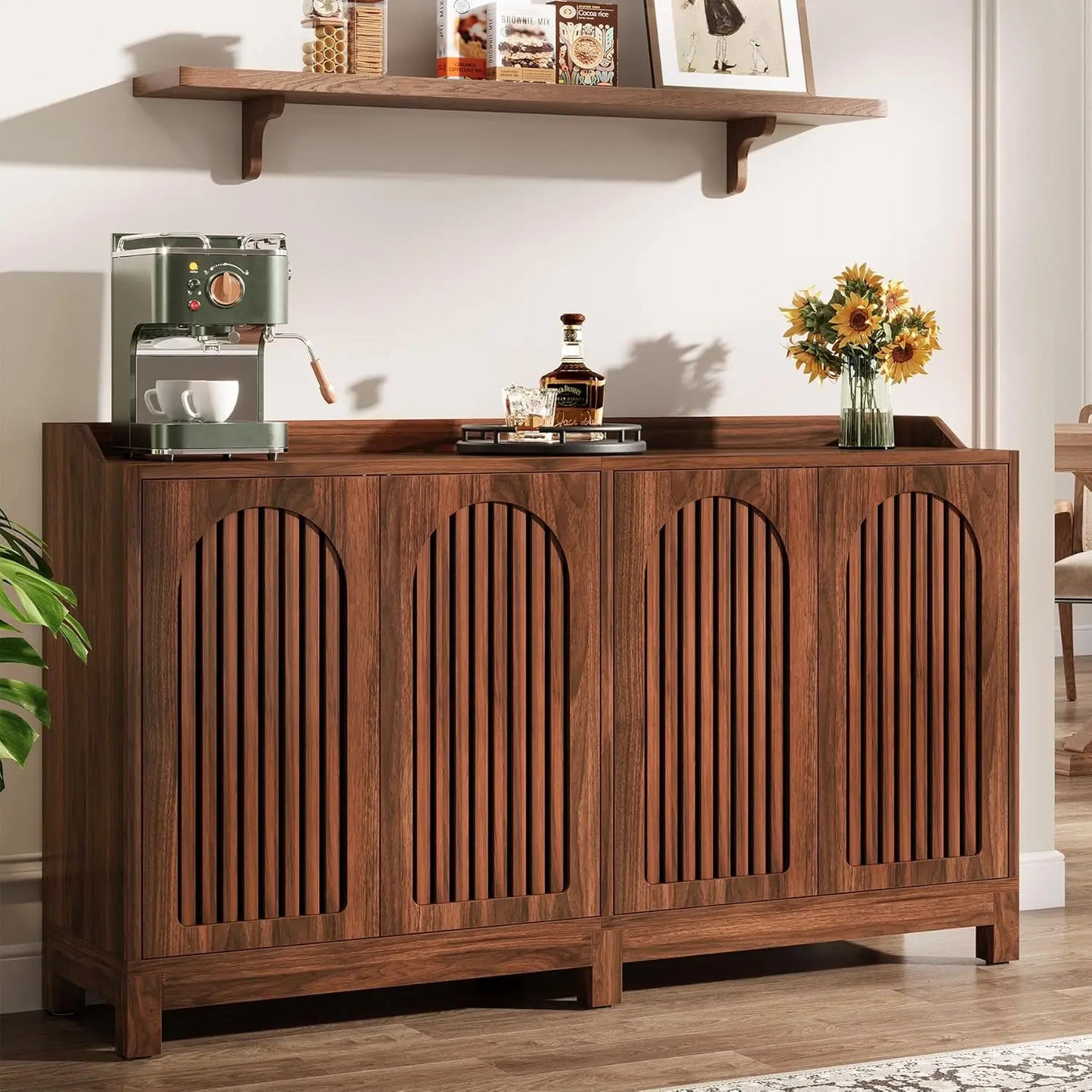 LITTLE TREE Buffet Cabinet With Storage Walnut Farmhouse Sideboard