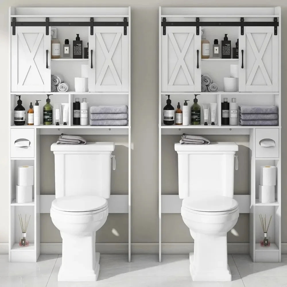 Farmhouse Over Toilet Storage Cabinet With Sliding Doors