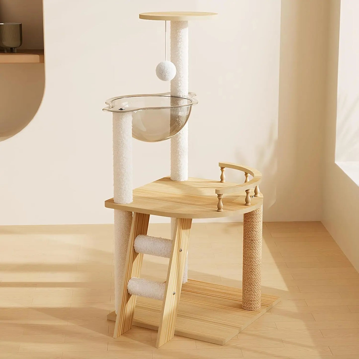 Modern Wood Cat Tower With Sisal Scratching Posts