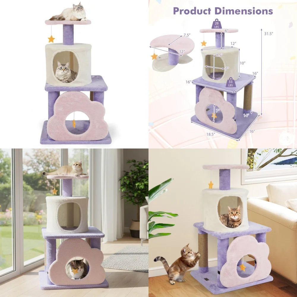 Cat Tree With Condo Scratching Post Hanging Toys Modern Design