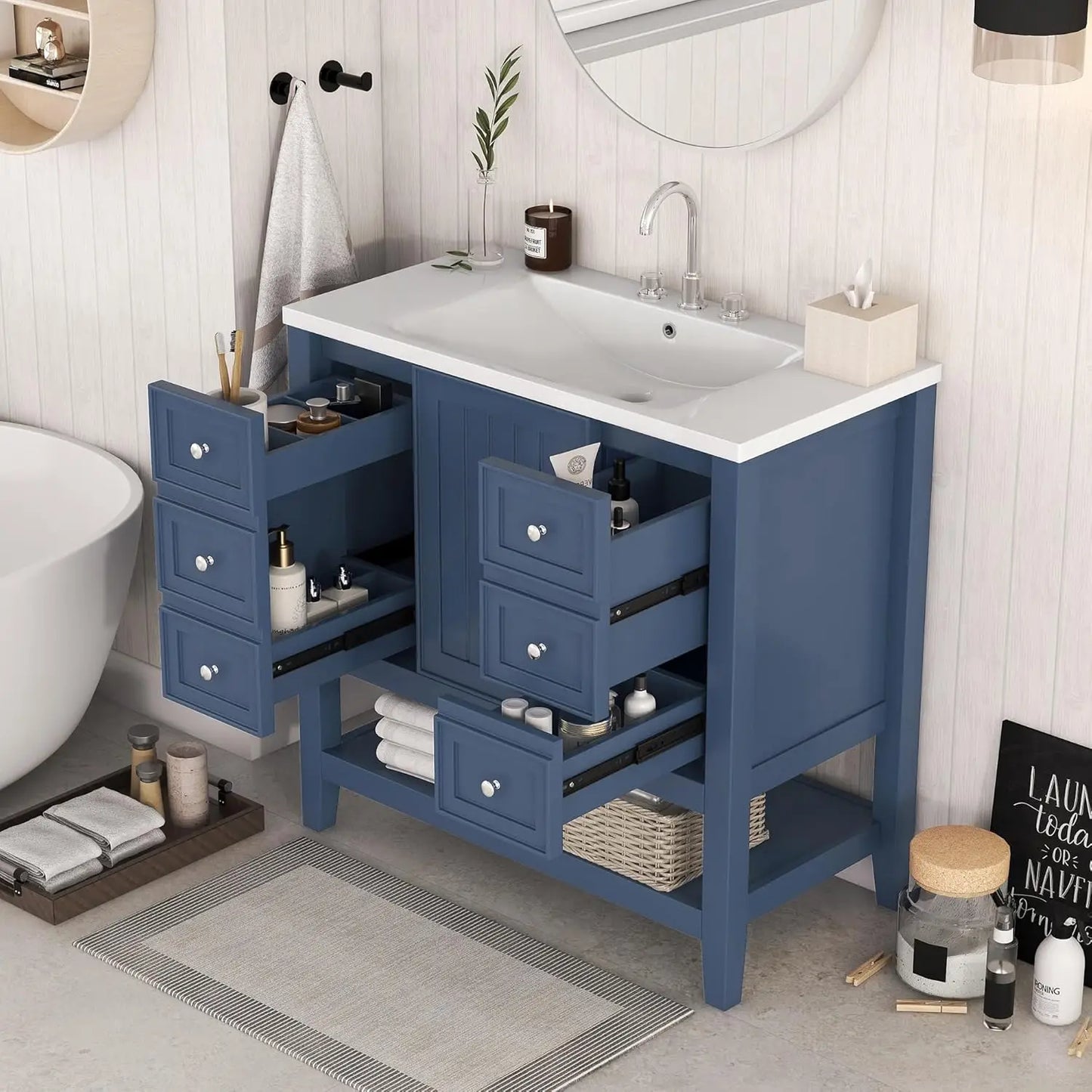 Bathroom Vanity Cabinet Sink Top Combo With Three Drawers