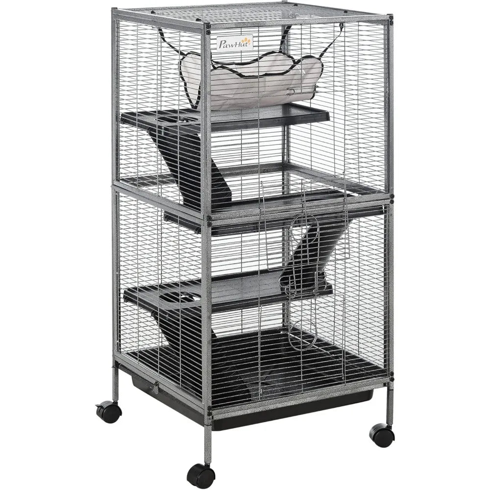 NONECN Metal Small Animal Cage 4 Tier Rolling Ferret Hammock
