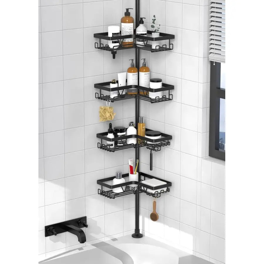 XMSJ Corner Shower Caddy Tension Pole Organizer With Adjustable Shelves