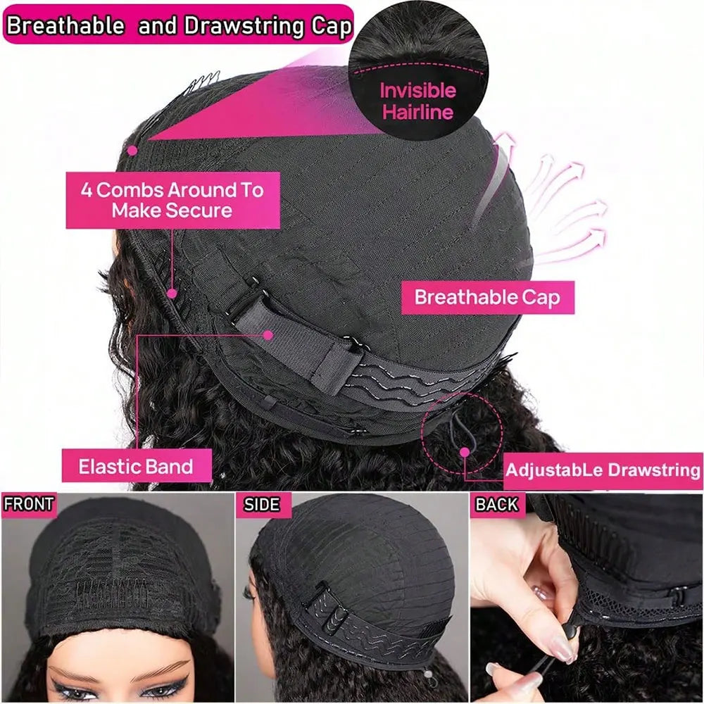 BUNGIOL Jerry Curly Half Wig Human Hair Clip In Glueless