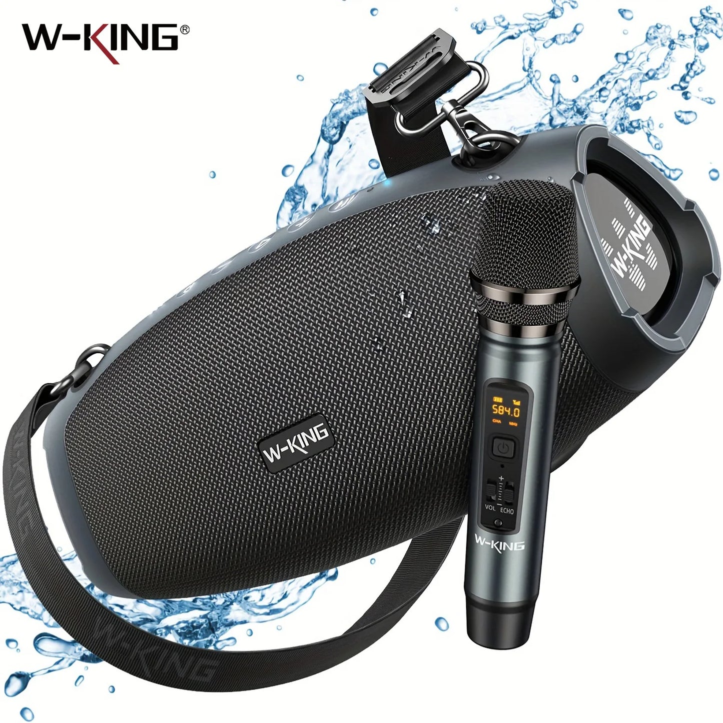 W-King Portable Bluetooth Speaker with Wireless Microphone Waterproof Outdoor