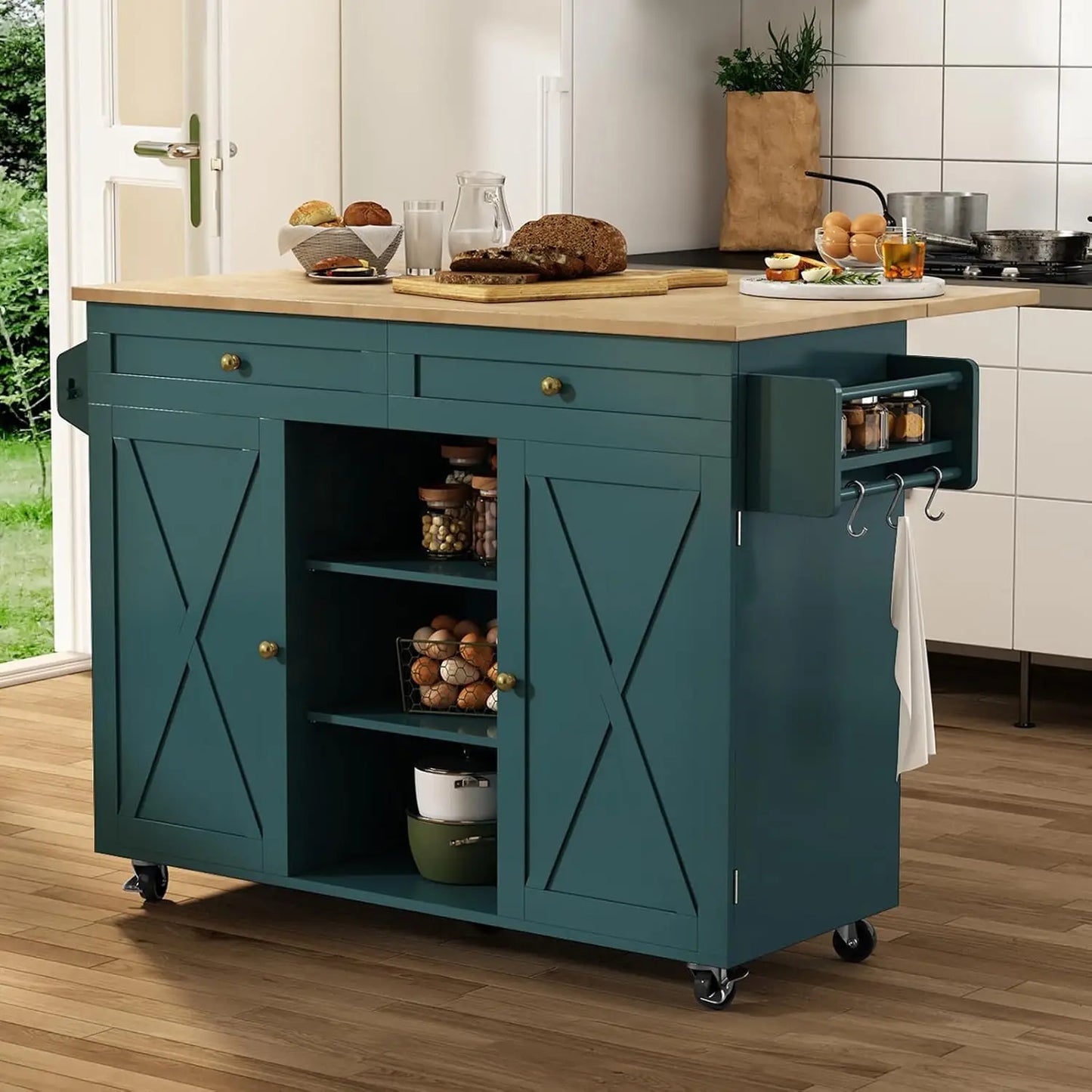 Kitchen Island On Wheels With Drop Leaf Countertop