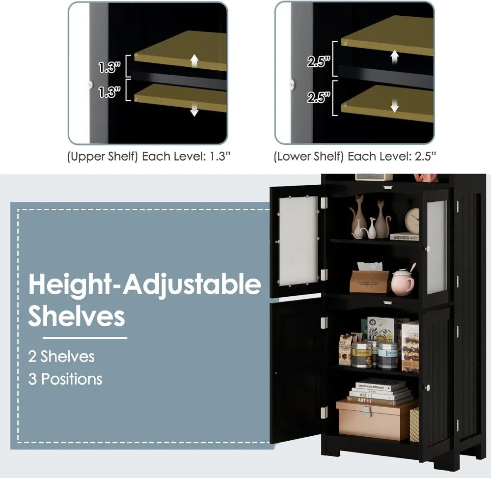 Tall Bathroom Storage Cabinet Freestanding With Glass Doors Shelves