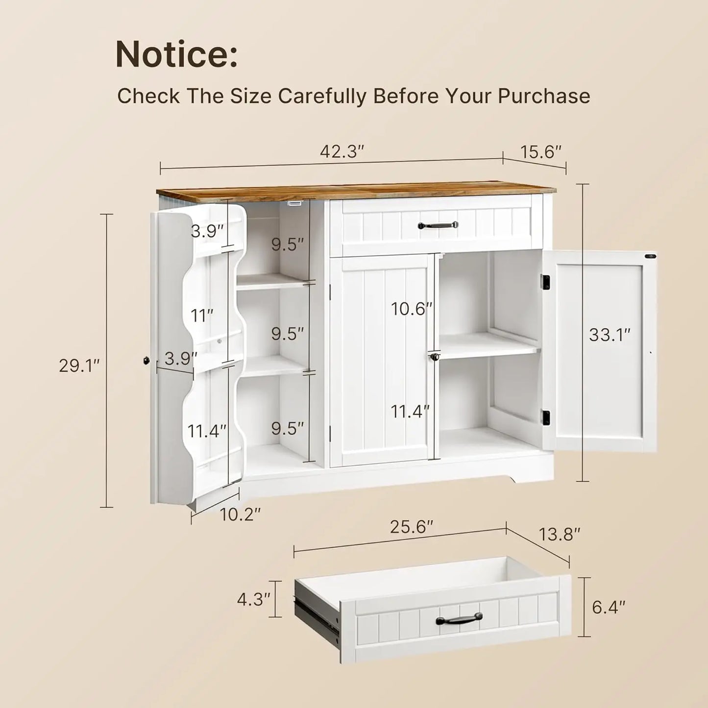 MOYU Kitchen Coffee Bar Cabinet With Storage And Drawers