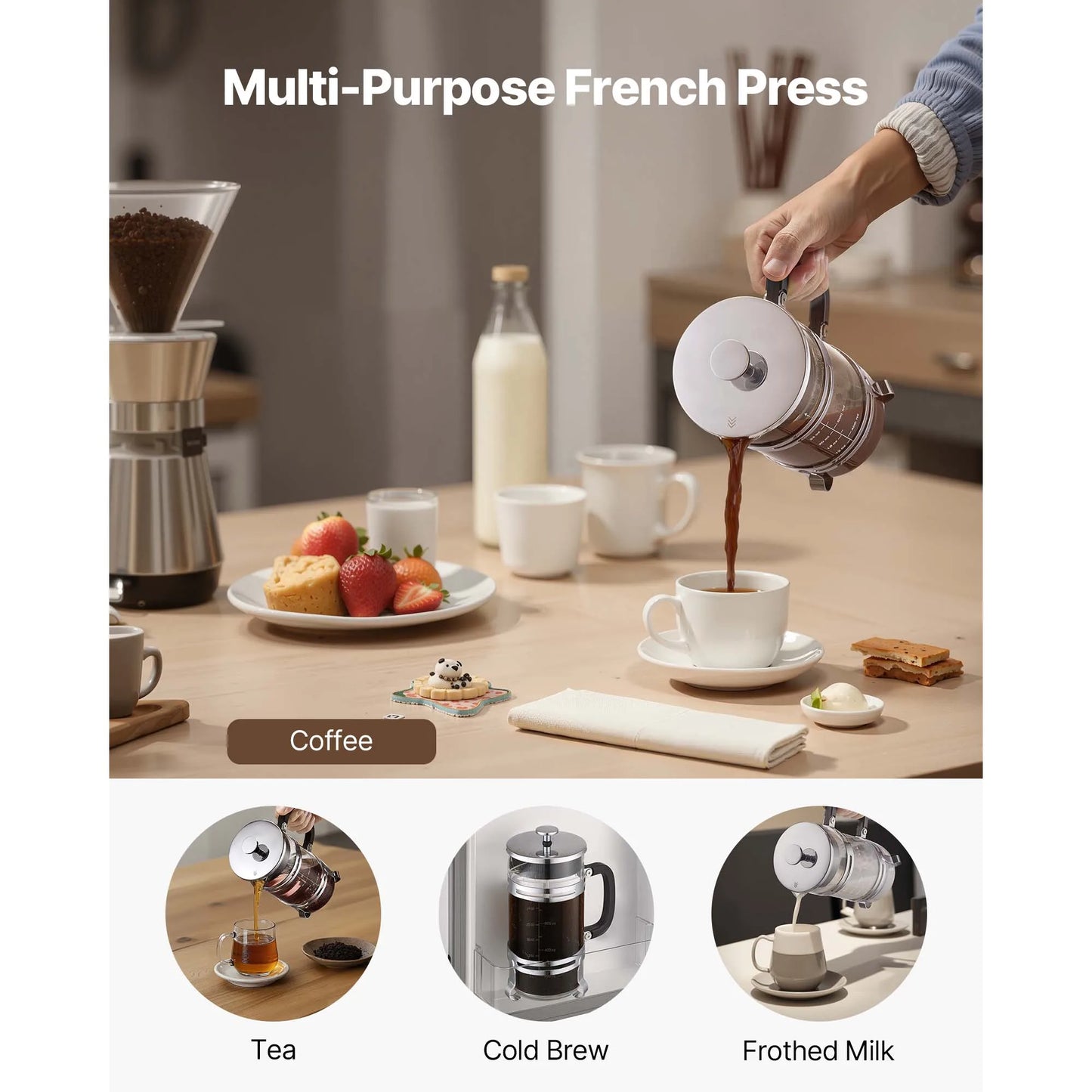 SucceBuy French Press Coffee Maker With Borosilicate Glass Filter