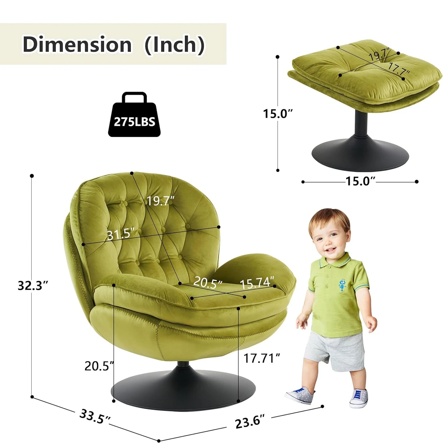 Todrani Velvet Tufted Swivel Armchair Set With Ottoman For Living Room