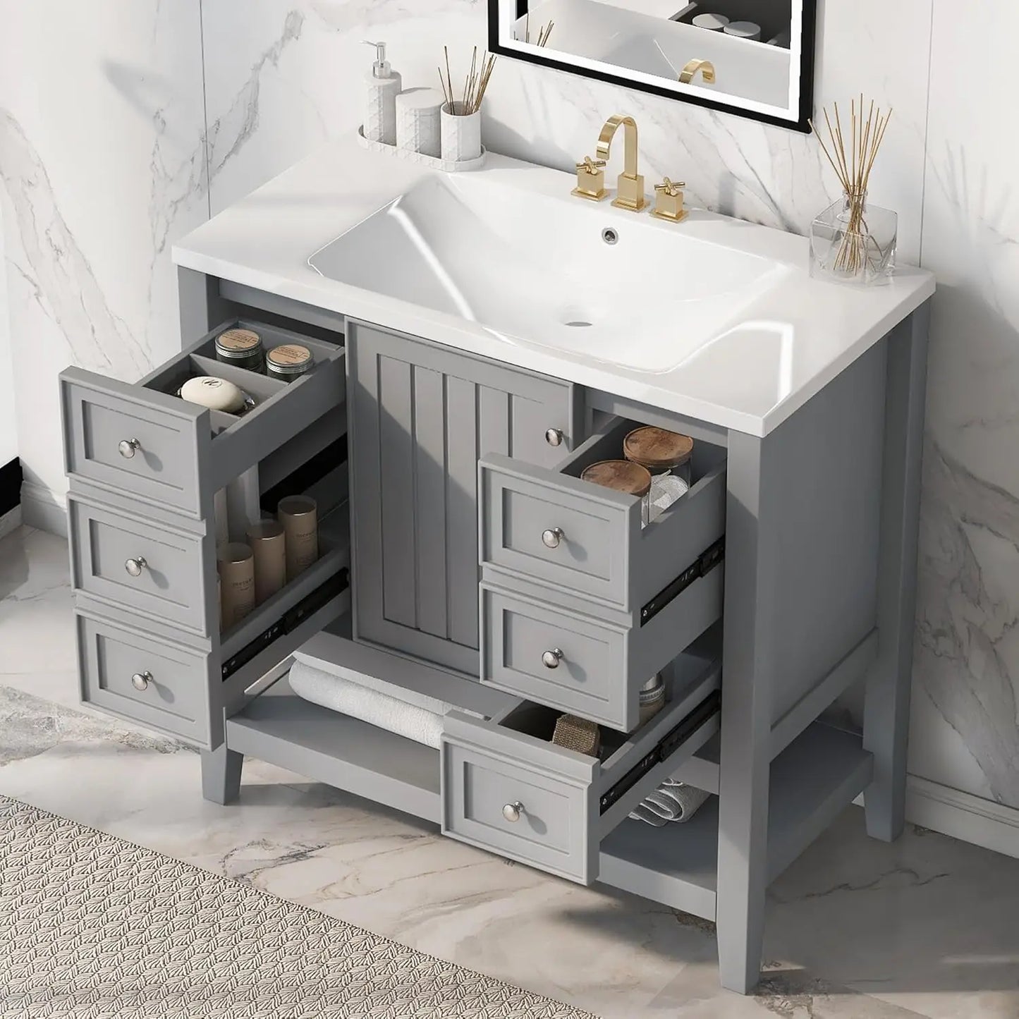 Bathroom Vanity Cabinet Sink Top Combo With Three Drawers