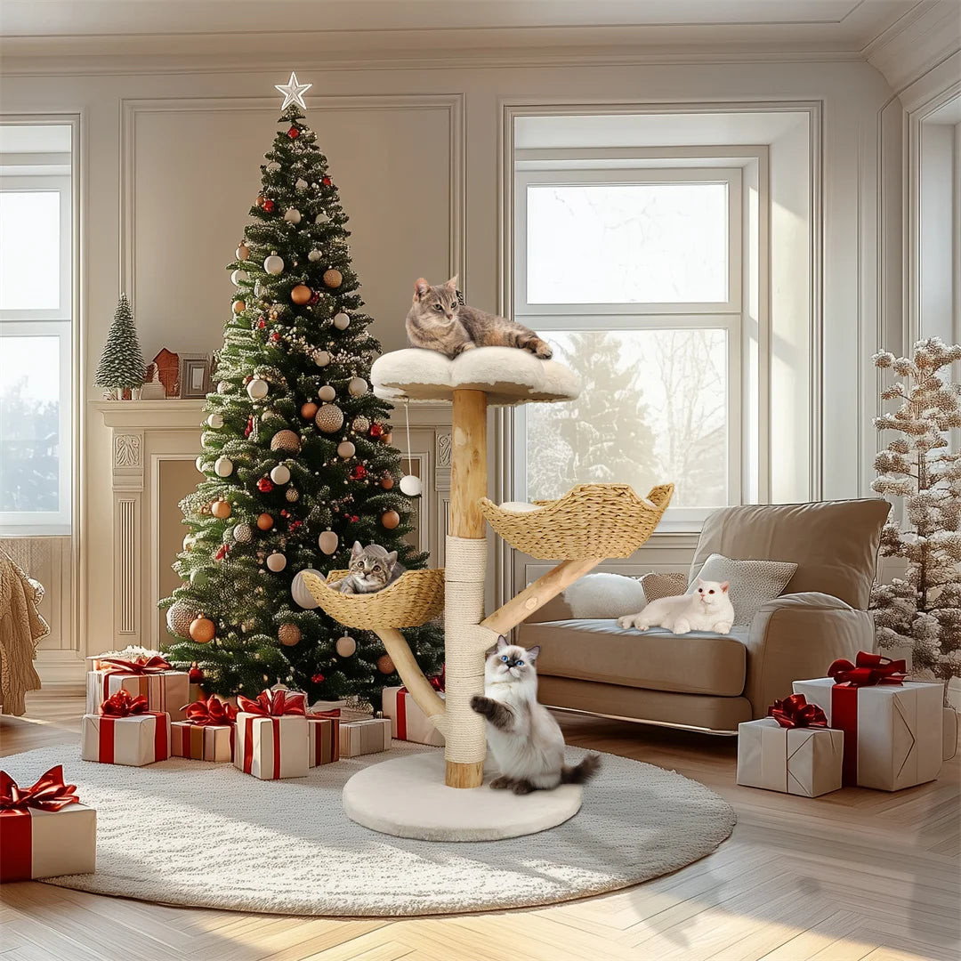 BINGOPAW Modern Cat Tree With Scratching Post And Activity Center