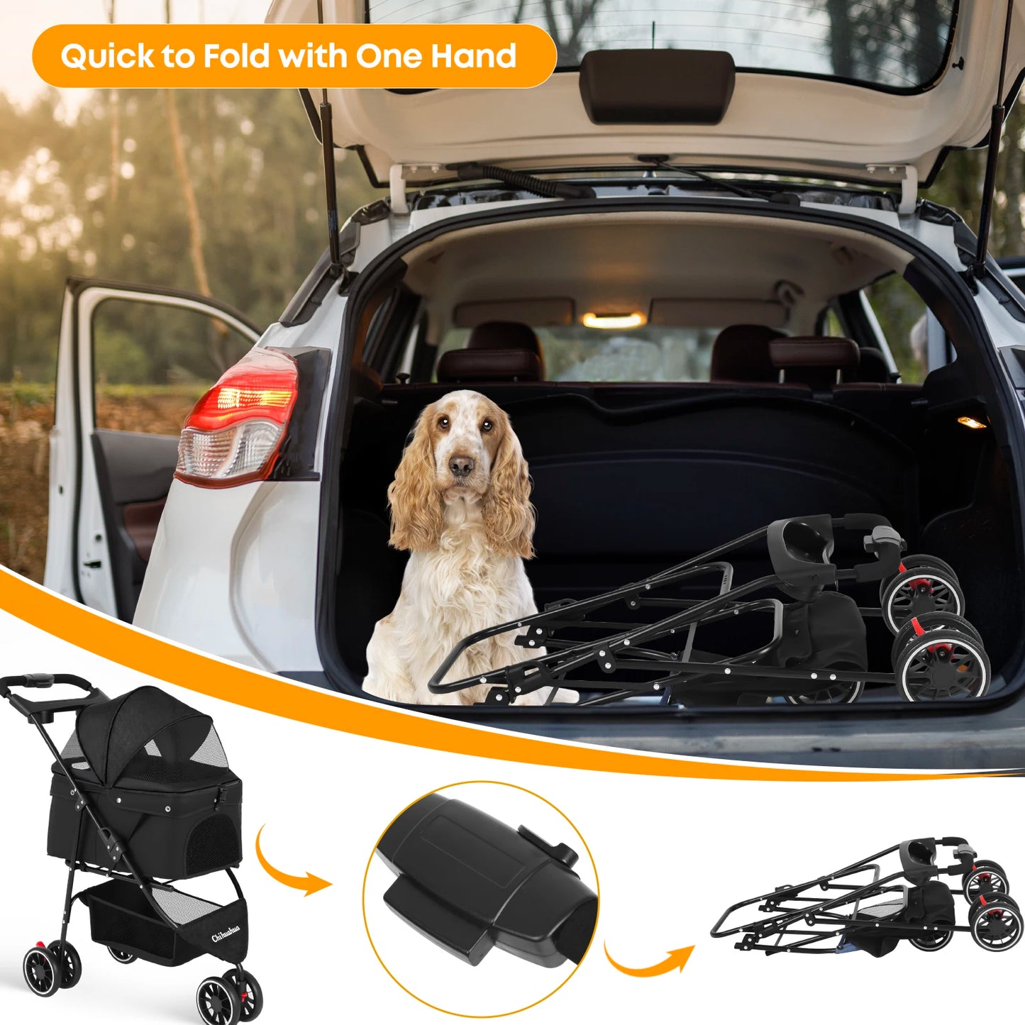 CHIHUAHUA 3 in 1 Pet Stroller With Removable Carrier