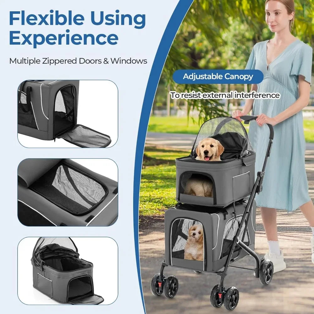 Pet Travel Stroller With Removable Carrycot And 4 Lockable Wheels