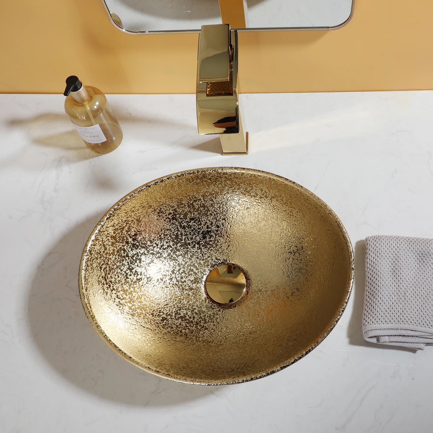 YANKSMART Ceramic Oval Vessel Sink With Faucet Combo
