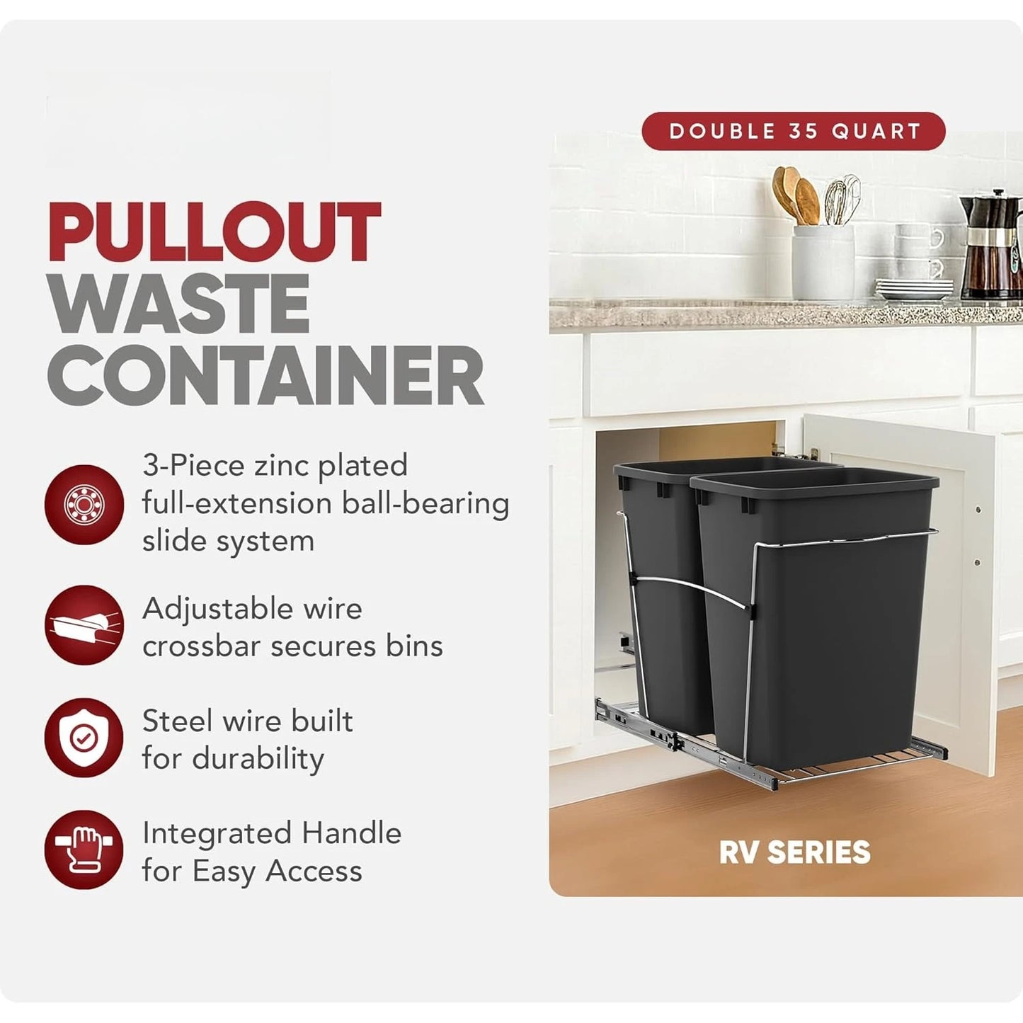 Double Pullout Trash Can For Kitchen Cabinets Full Extension Slides