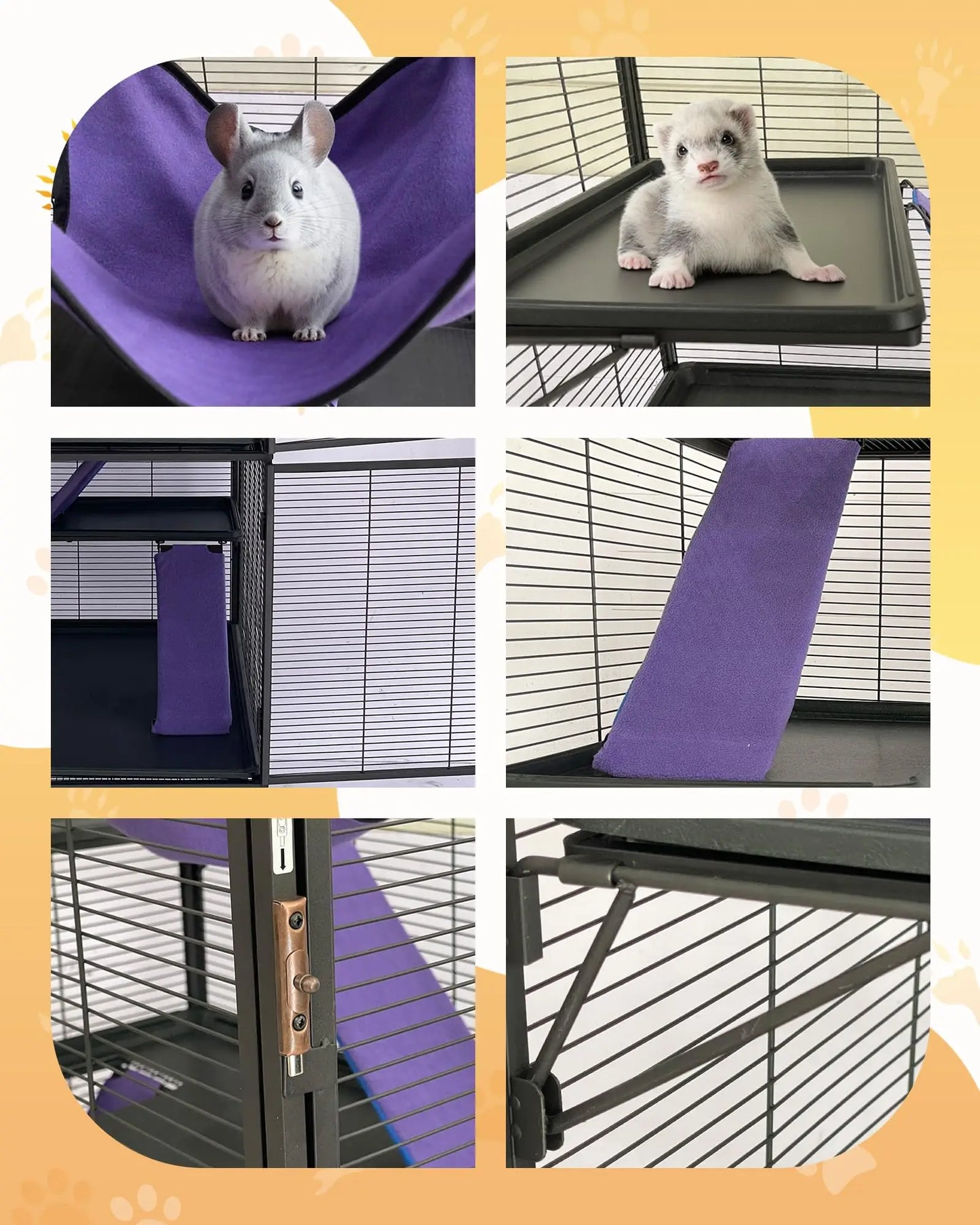 HiMISSCN Heavy Duty Small Animal Cage With Lockable Wheels Hammock