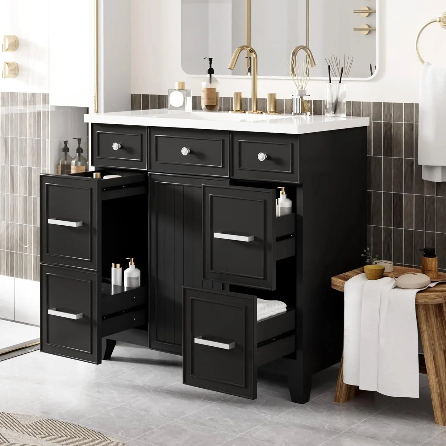 Bathroom Vanity Cabinet Sink Top Combo With Three Drawers