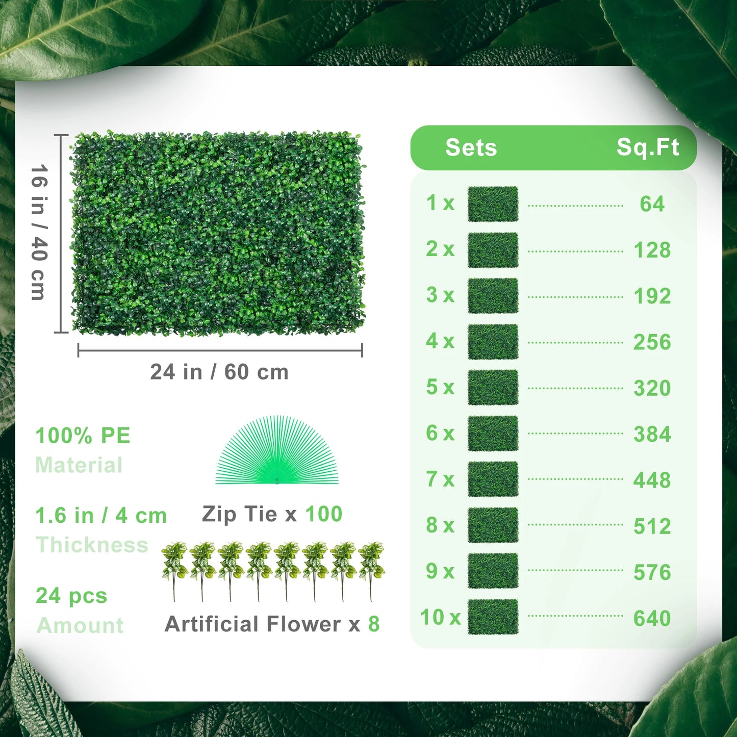 SucceBuy Artificial Boxwood Panels UV 24pcs Hedge Wall Backdrop