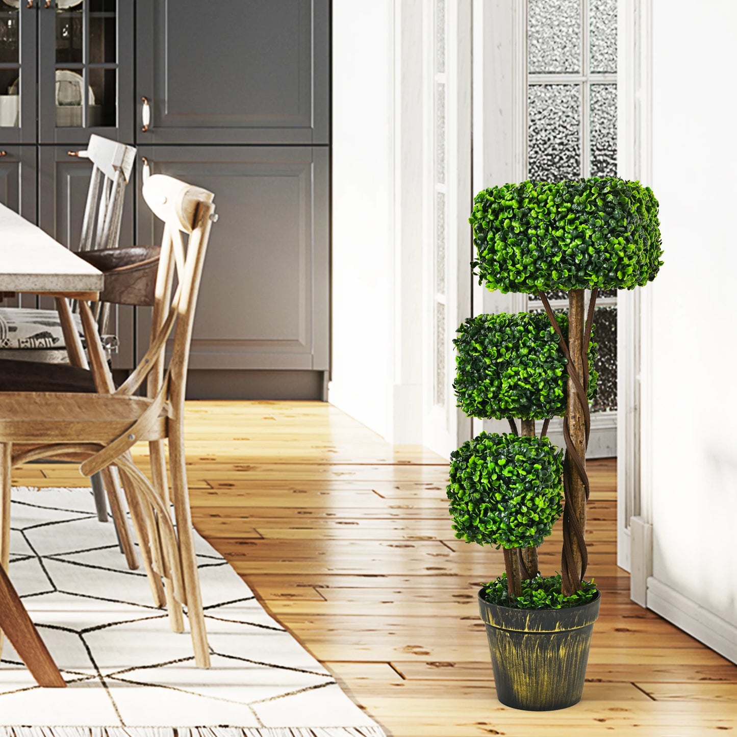 LIFEZEALCN Artificial Boxwood Topiary Tree UV Protected Indoor Outdoor Decor