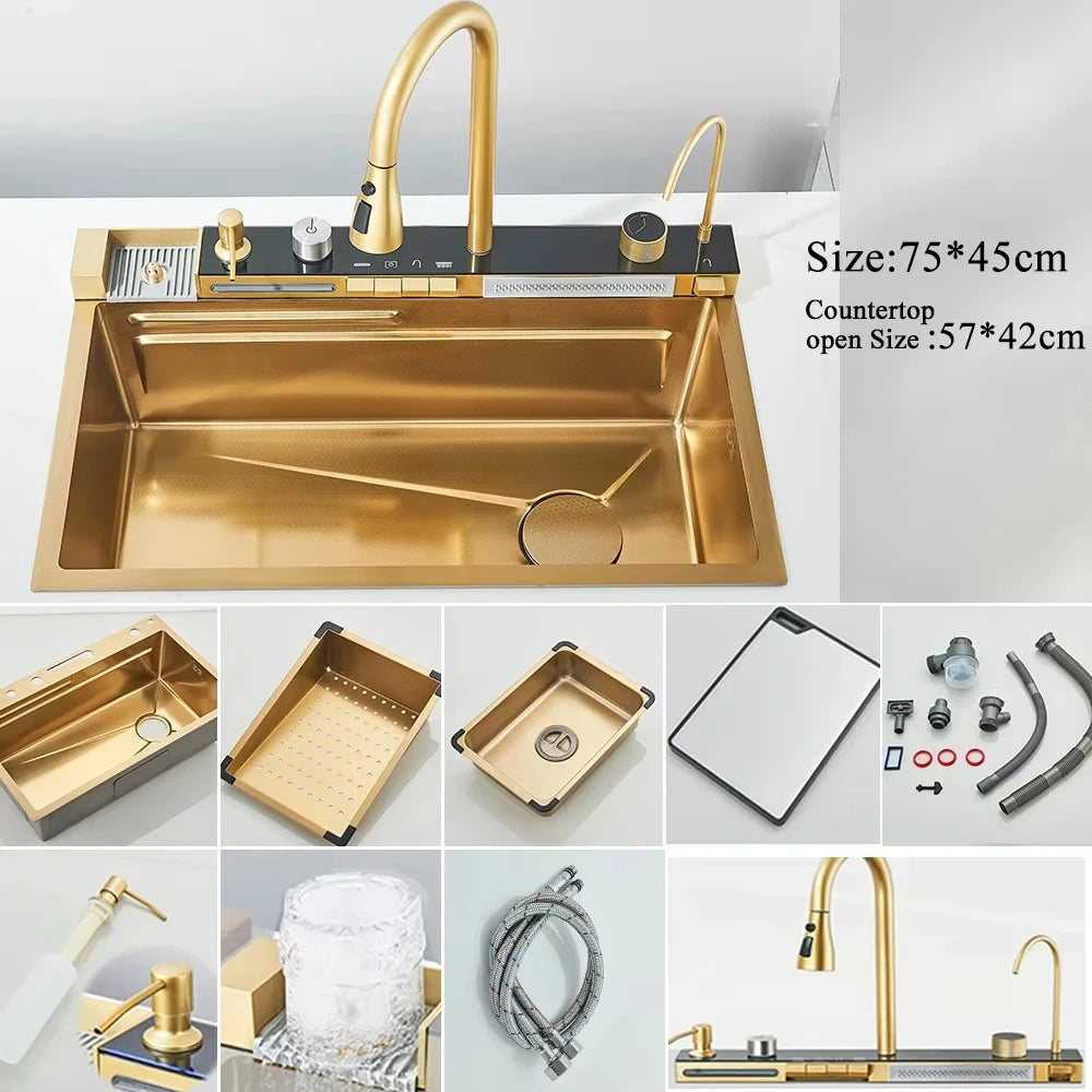MYQualife 304 Stainless Steel Waterfall Sink Faucet Set With Display