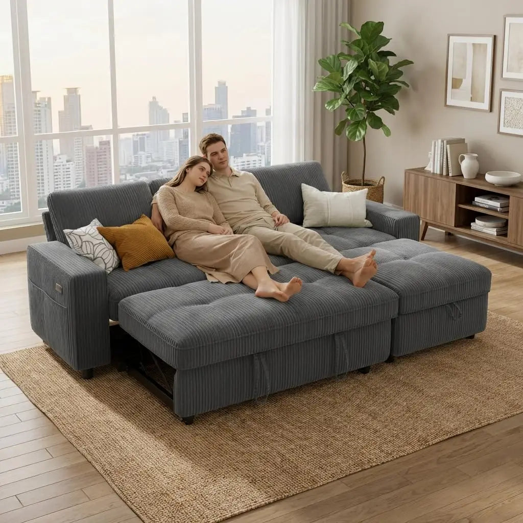 Sleeper Sectional Sofa With Pull Out Bed And USB Ports