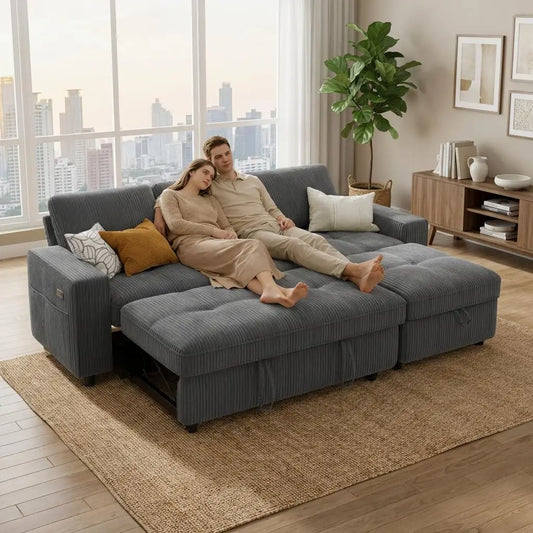 Sleeper Sectional Sofa With Pull Out Bed And USB Ports