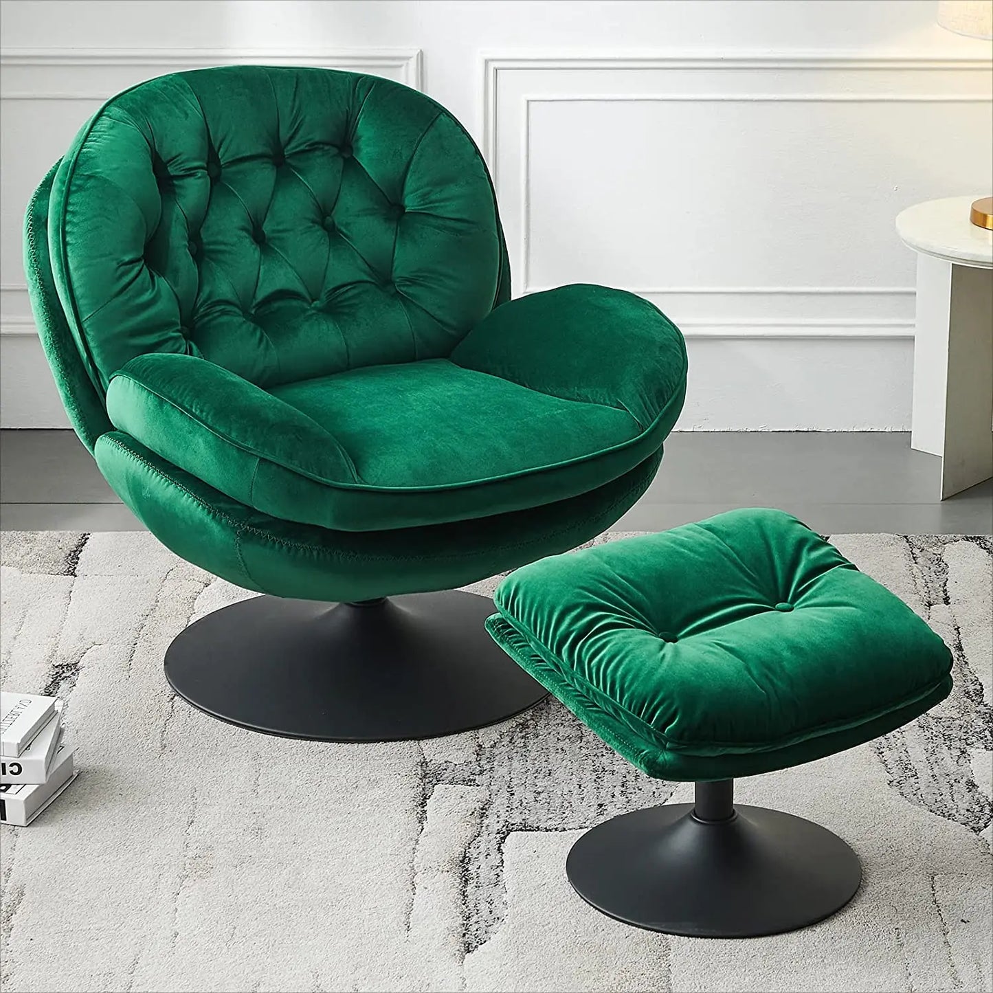 Todrani Velvet Tufted Swivel Armchair Set With Ottoman For Living Room