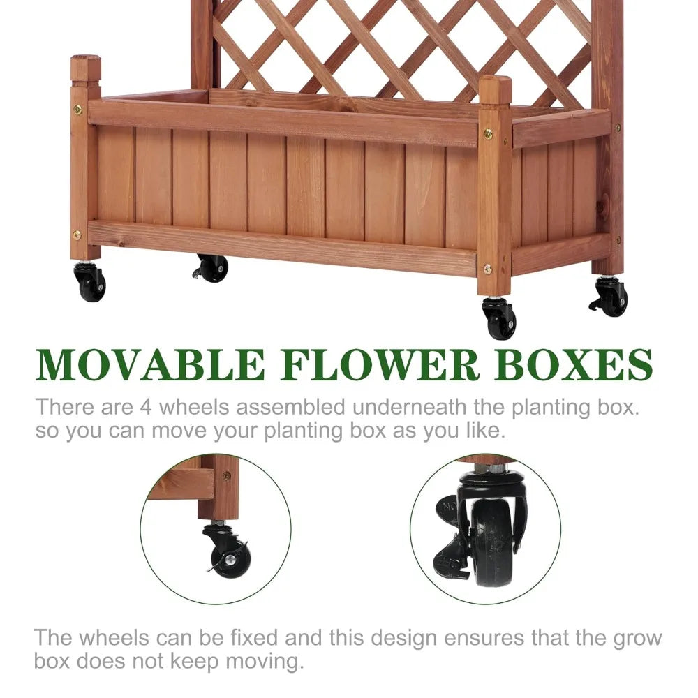 Raised Garden Bed With Trellis Twin Pack Outdoor Wood Planters