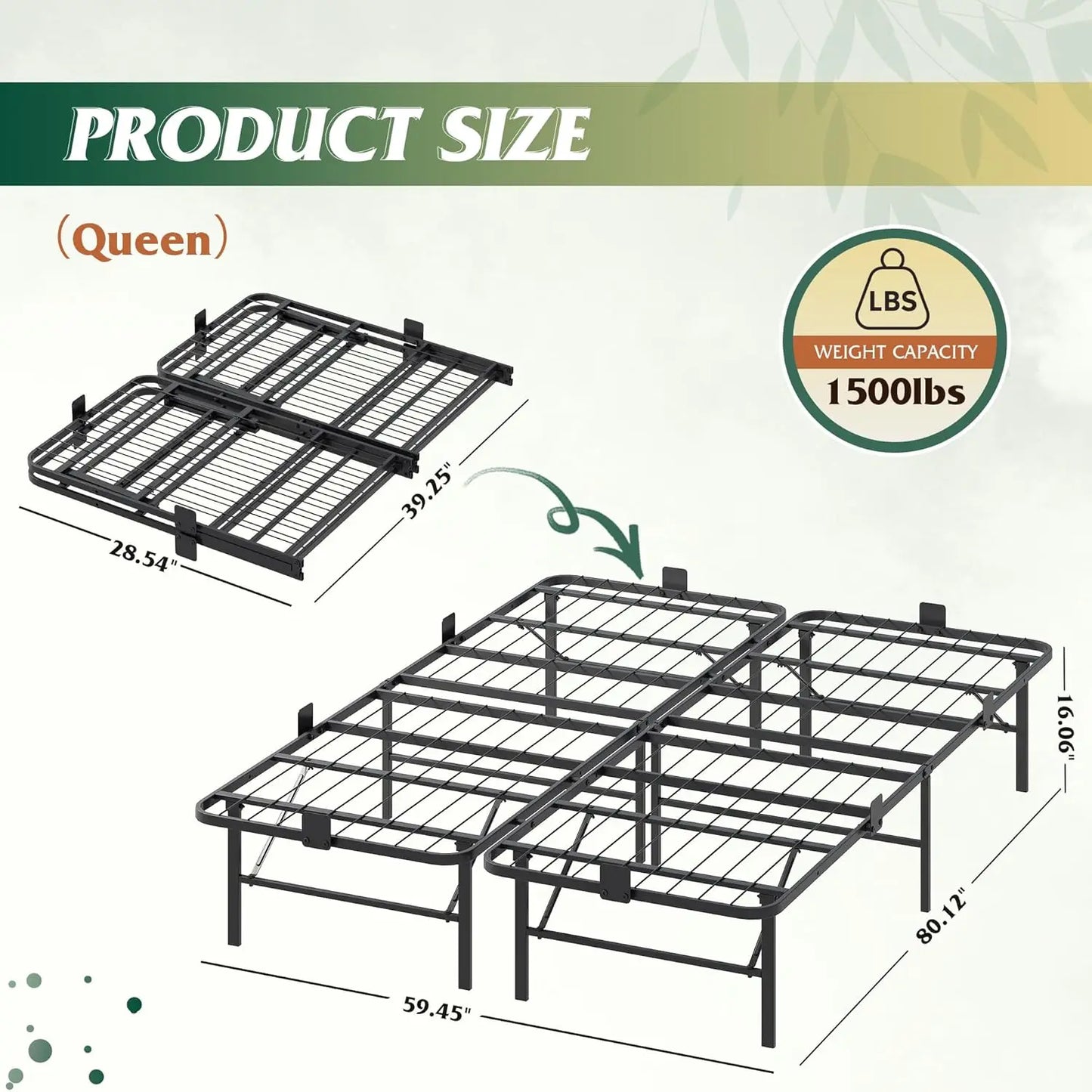 XMSJ Foldable Bed Frame With Heavy Duty Steel Slats No Box Spring Needed