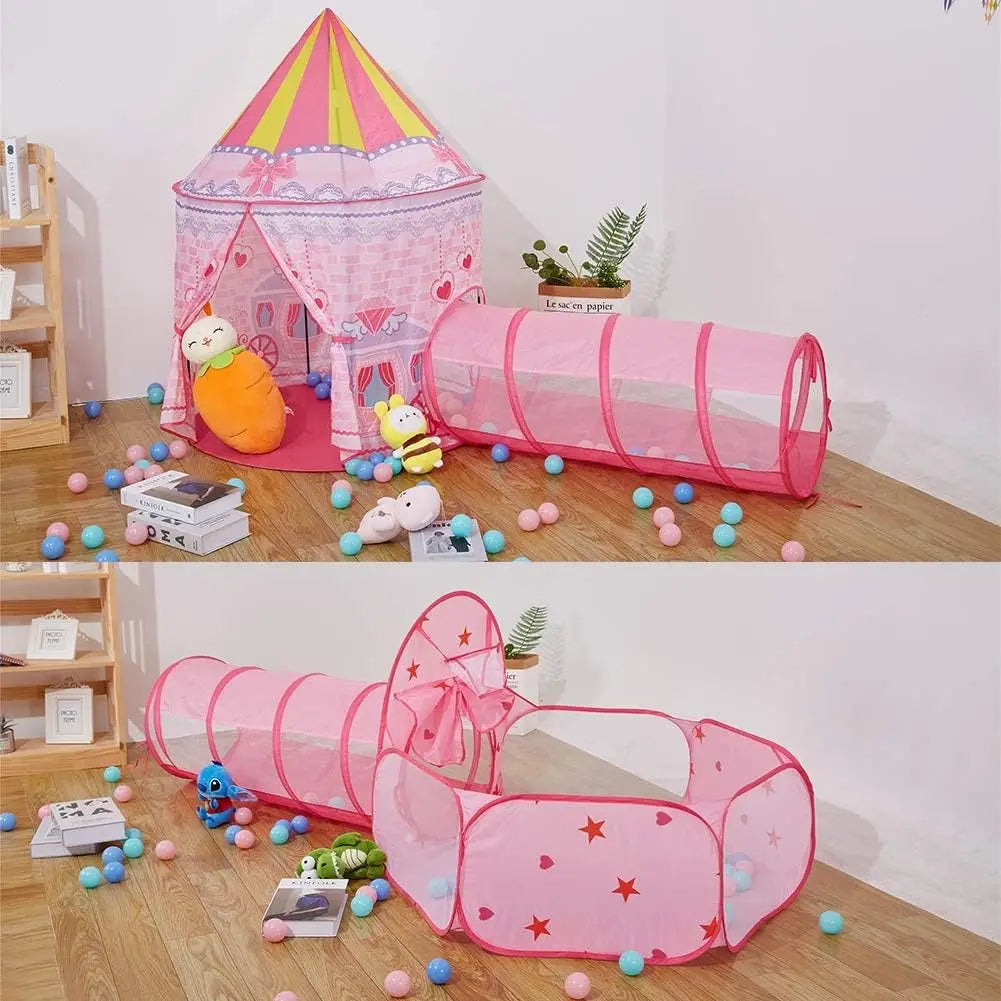 3-In-1 Kids Play Tent With Crawl Tunnel And Ball Pit