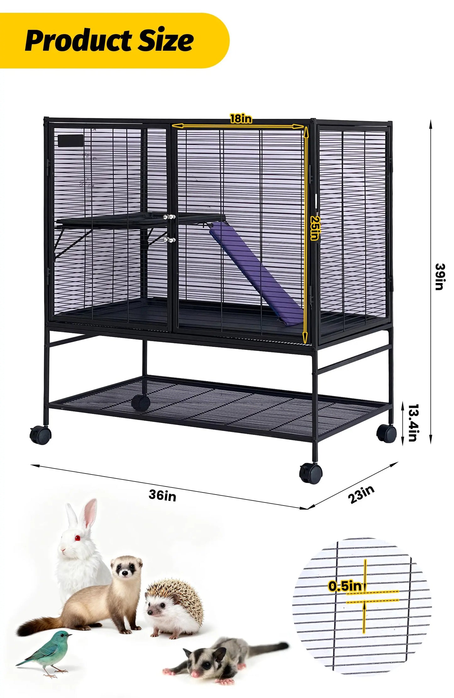 HiMISSCN Heavy Duty Small Animal Cage With Lockable Wheels Hammock
