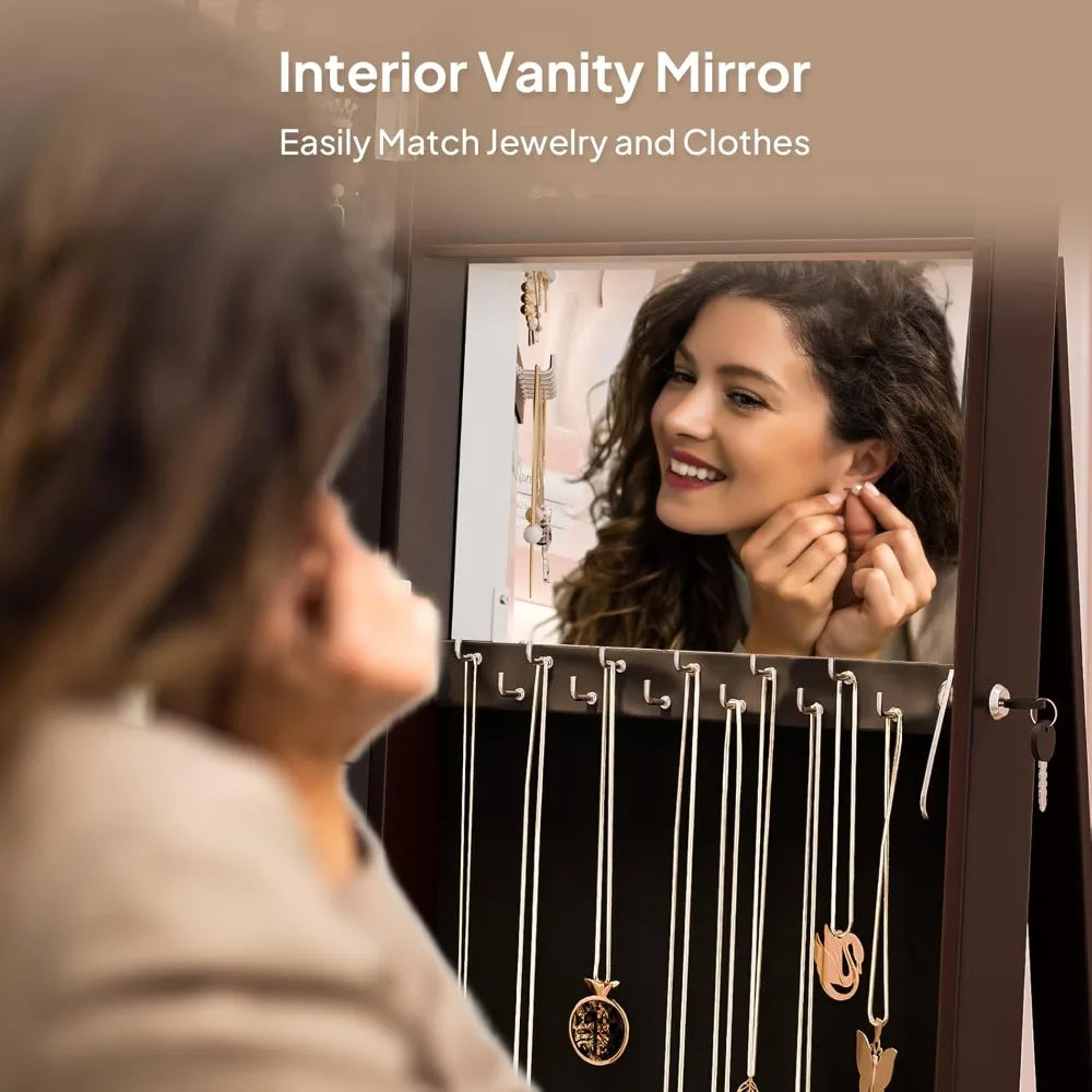 360 Degree Swivel Jewelry Mirror Cabinet With Lockable Storage Armoire