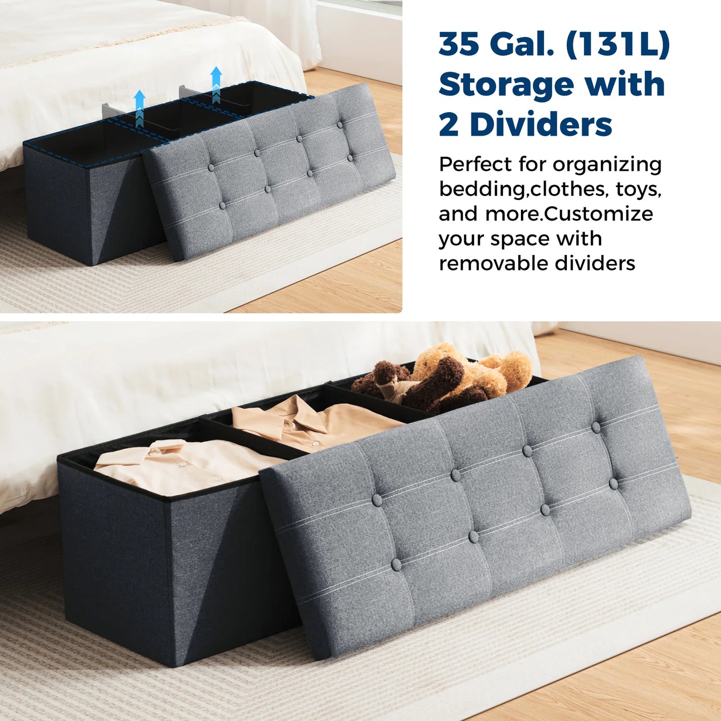 Hommpa Foldable Stool Ottoman Storage Bench For Living Room