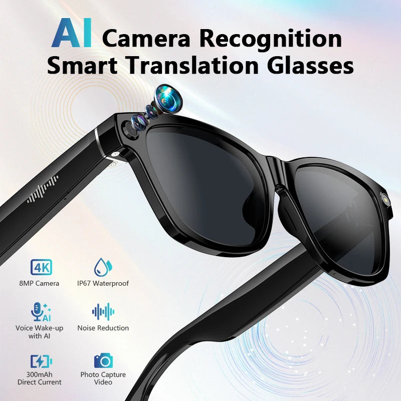 iowodo AI Smart Glasses With 2K Camera Bluetooth Voice Assistant