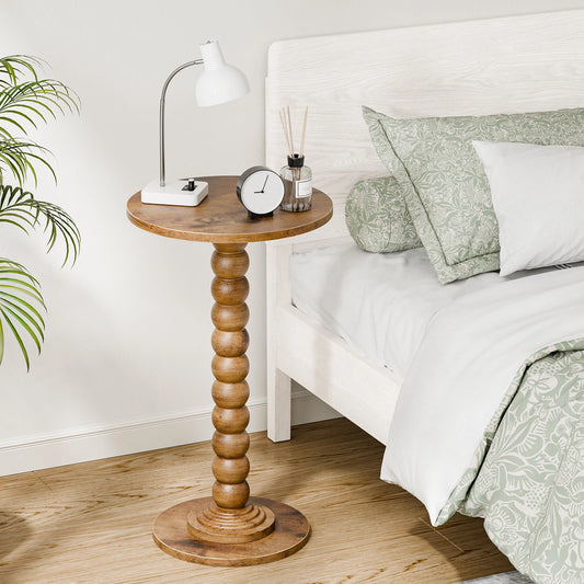 JHK Round Side Table With Solid Wood Legs And Storage