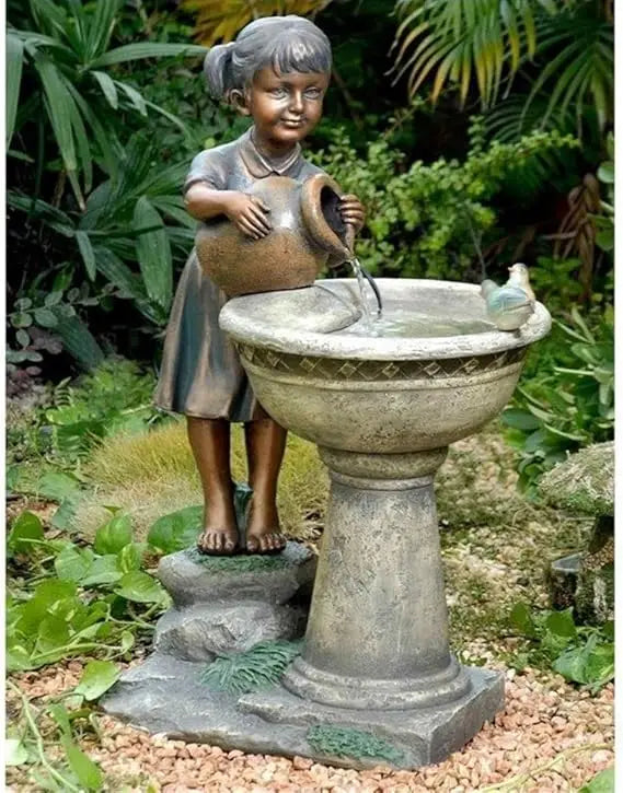 Row Bird Bath Outdoor Water Fountain Resin Garden Water Feature
