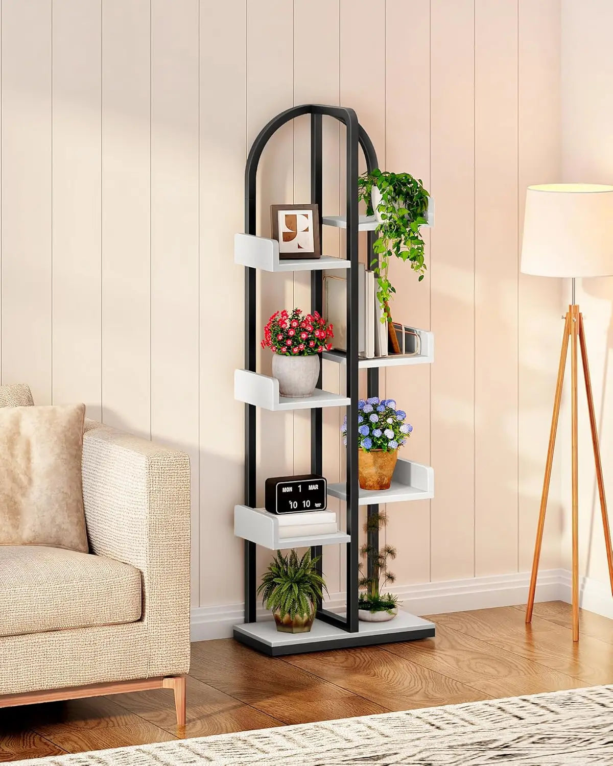 Curved 6-Tier Corner Bookshelf With Anti-Tip Kit For Living Room