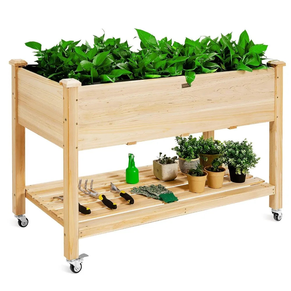 Raised Garden Bed On Wheels Wood Planter Box With Legs