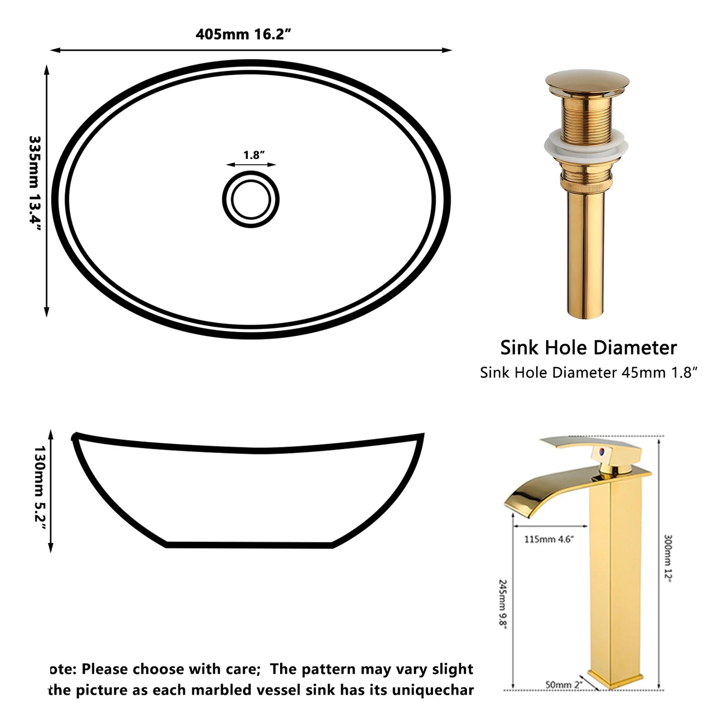 YANKSMART Ceramic Oval Vessel Sink With Faucet Combo