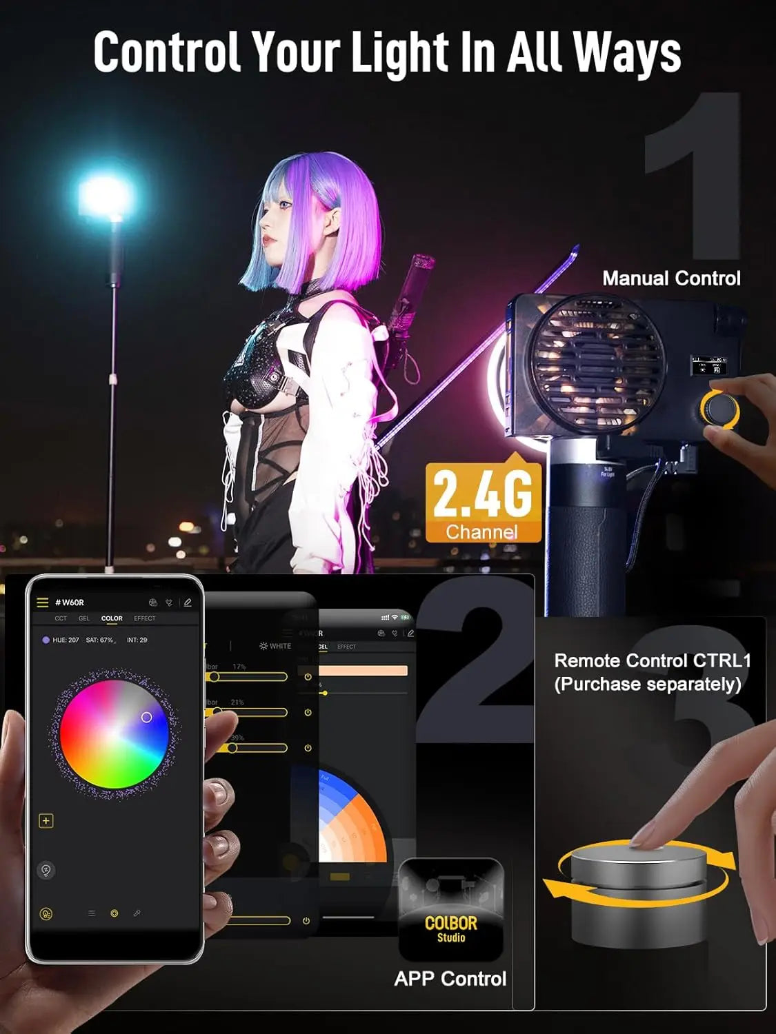 COLBOR Portable Pocket LED Light W60 W100 For Outdoor Shooting