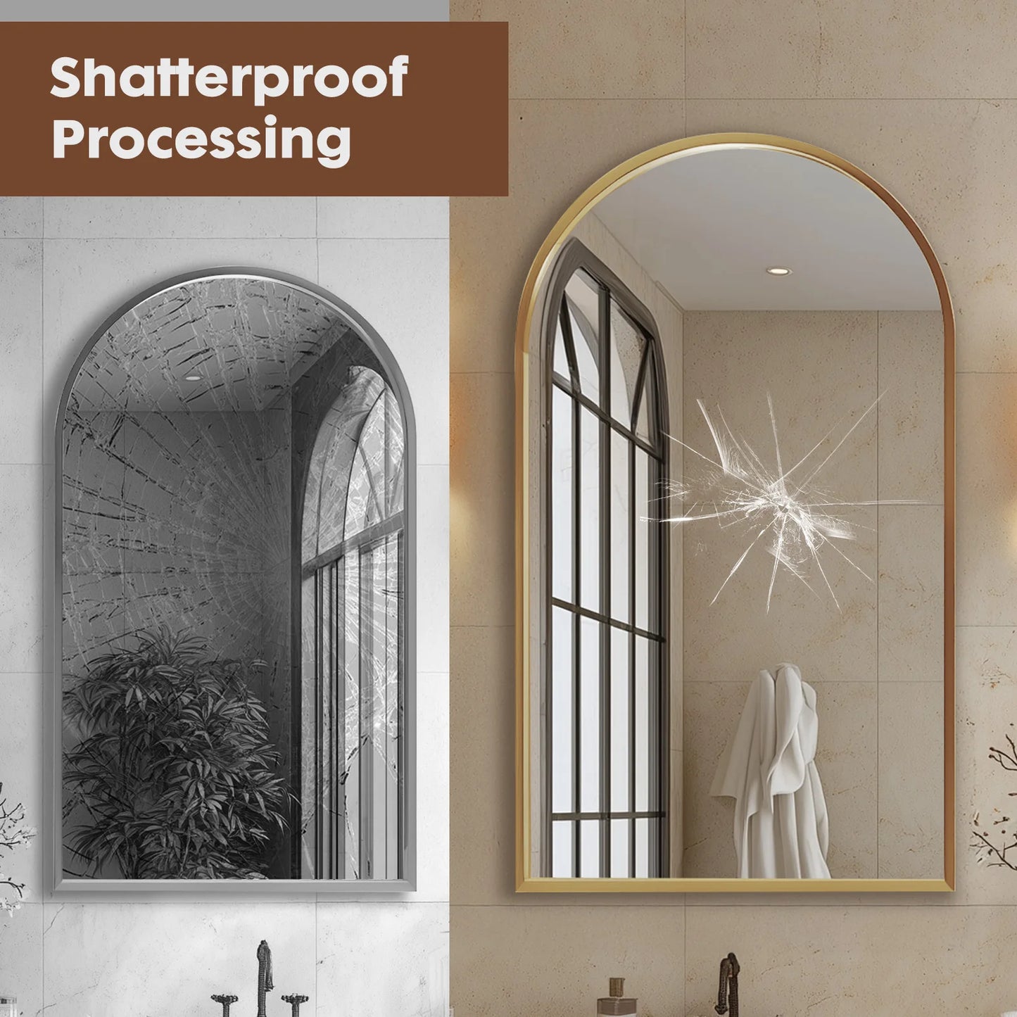 JHK Arched Metal Framed Bathroom Mirror for Wall and Entryway