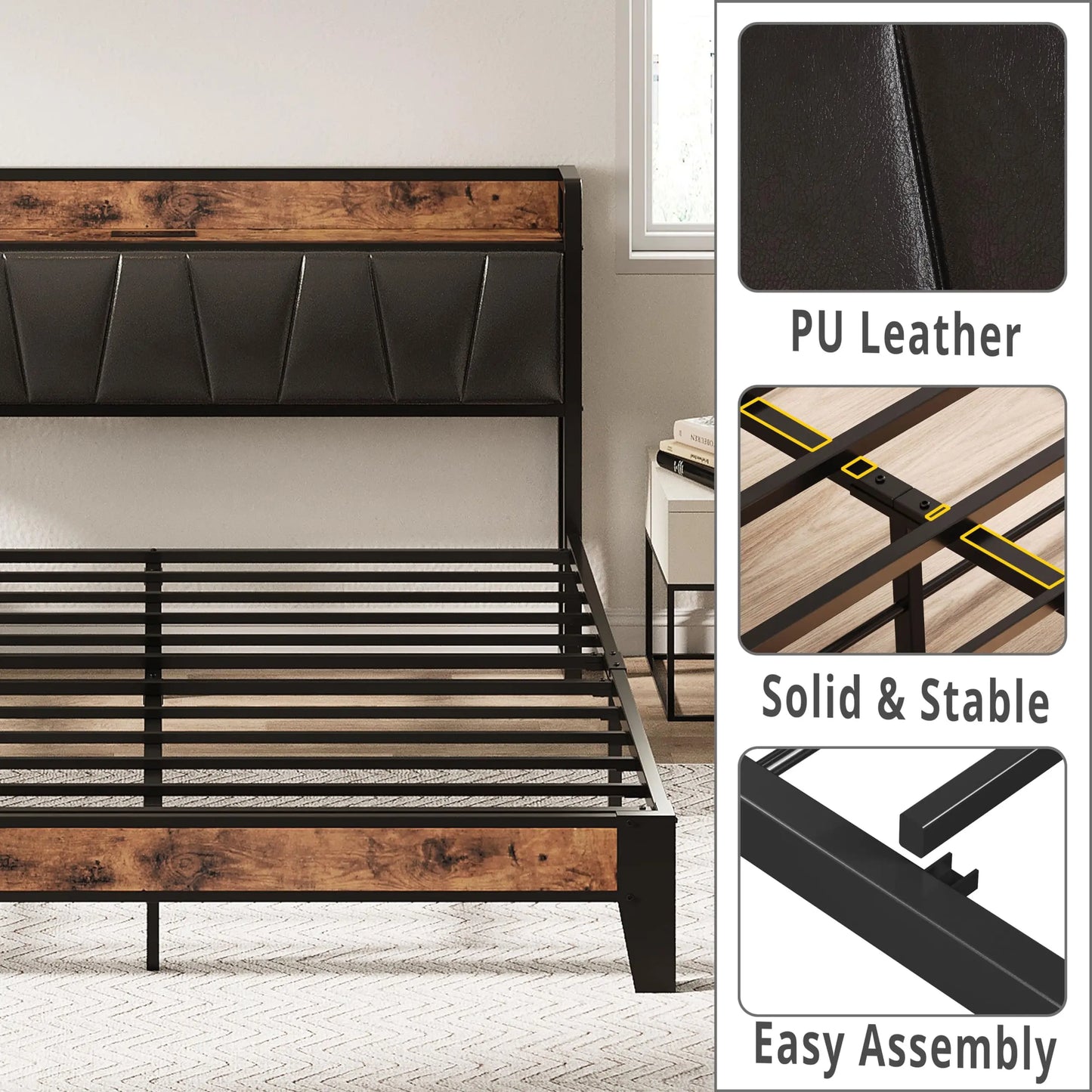 LIKIMIO Bed Frame With Storage Headboard And Charging Station
