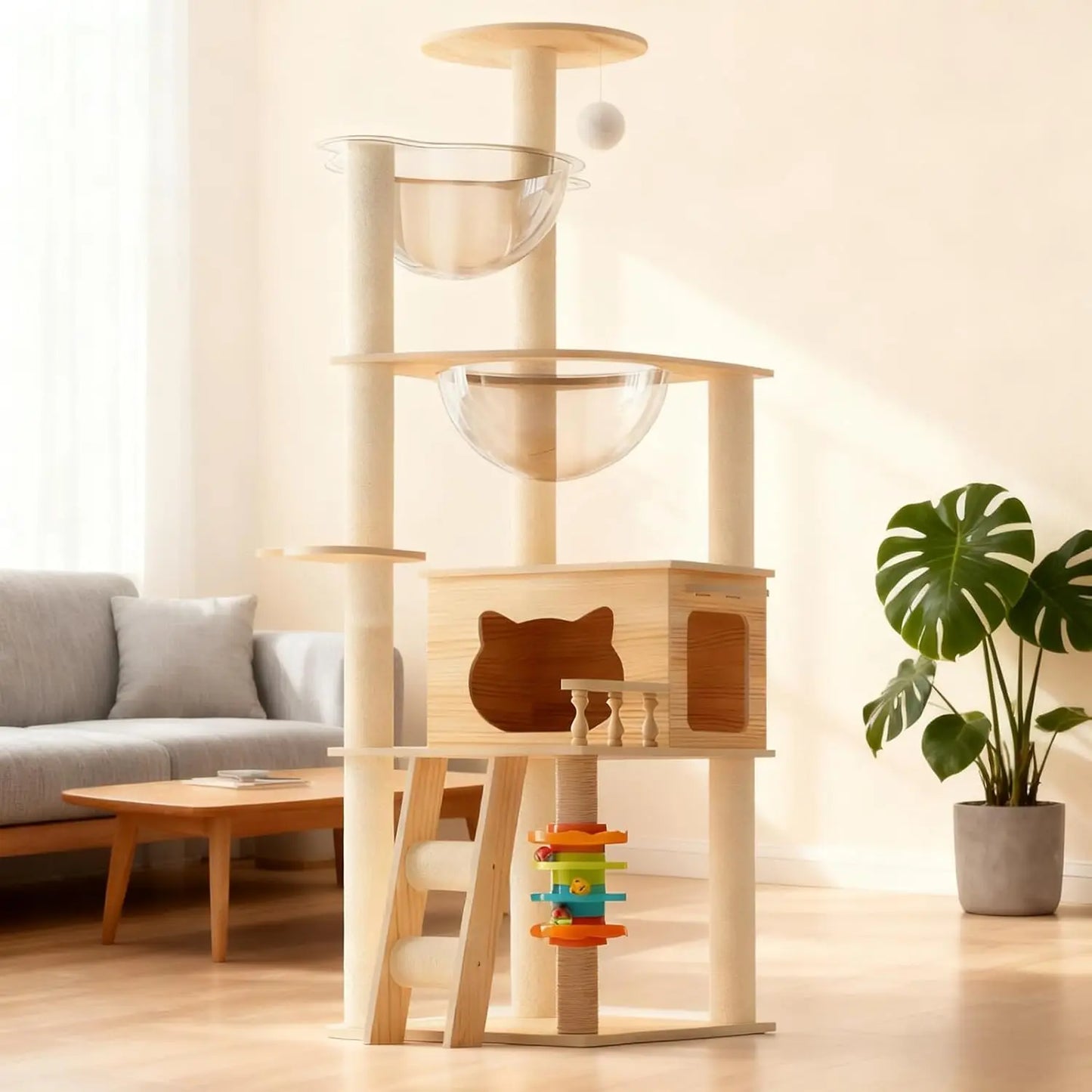 Modern Wood Cat Tower With Sisal Scratching Posts