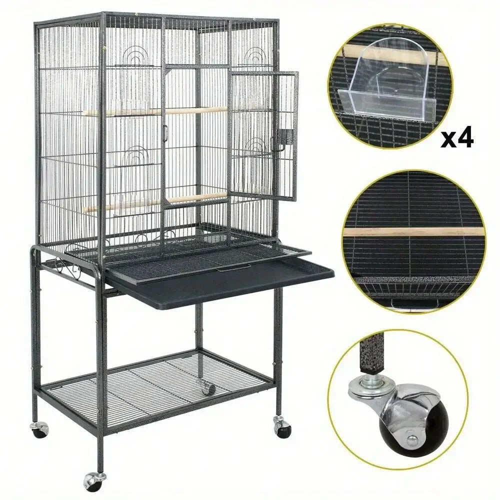 NONECN Durable Steel Bird Cage With Rolling Stand For Parrots