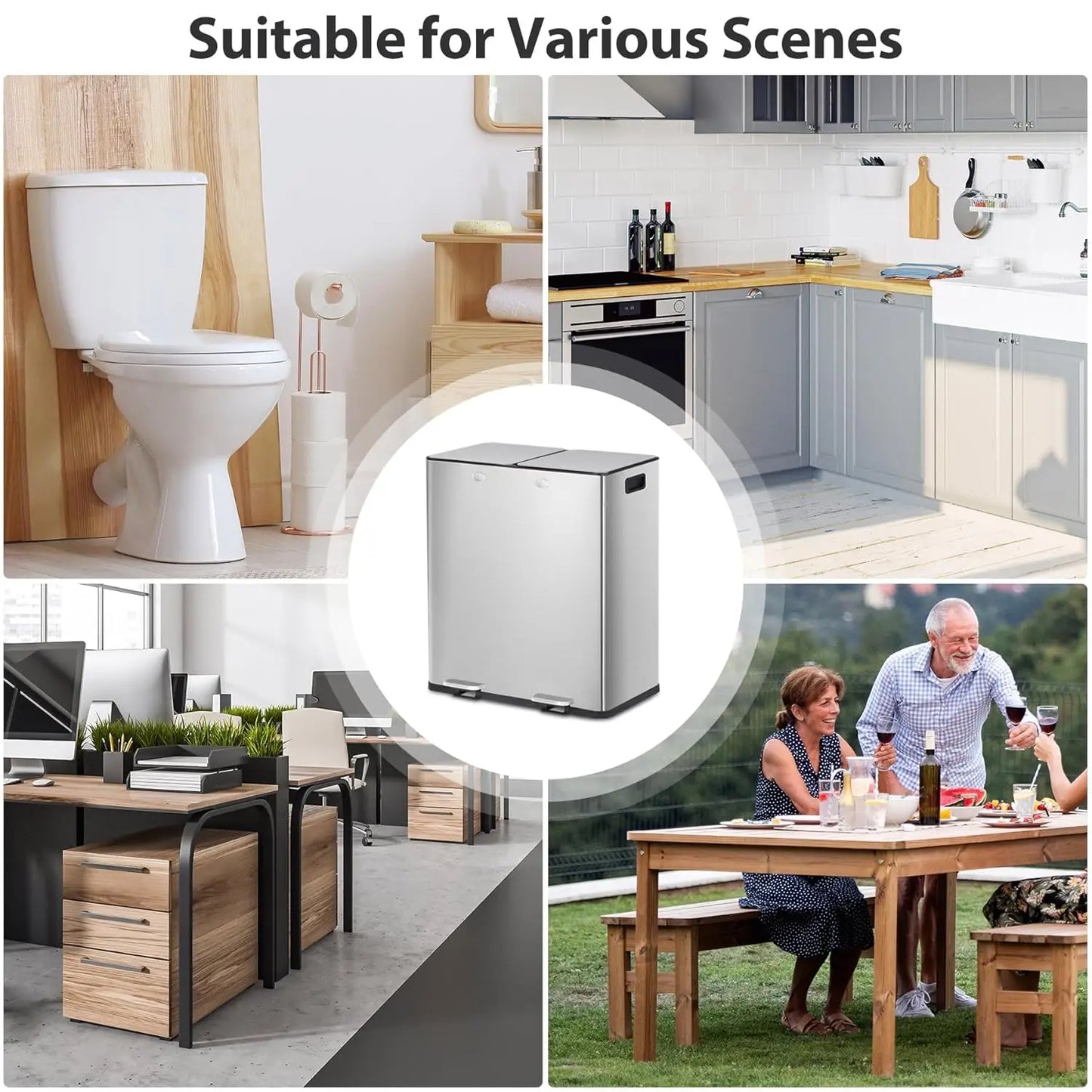 Dual Stainless Steel Kitchen Trash Can With Foot Pedal