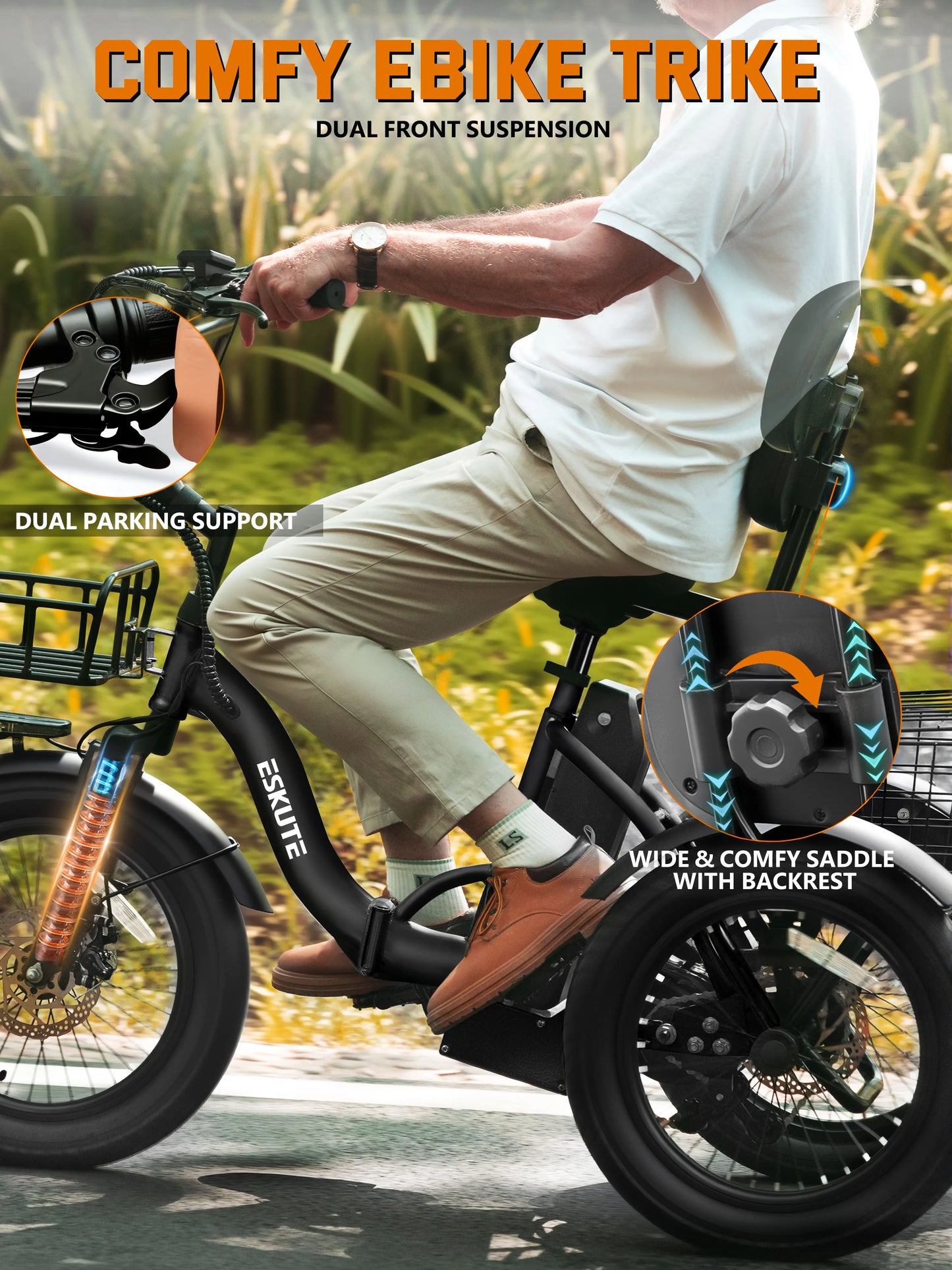 ESKUTE T300 Electric Trike With Foldable Frame And Fat Tires