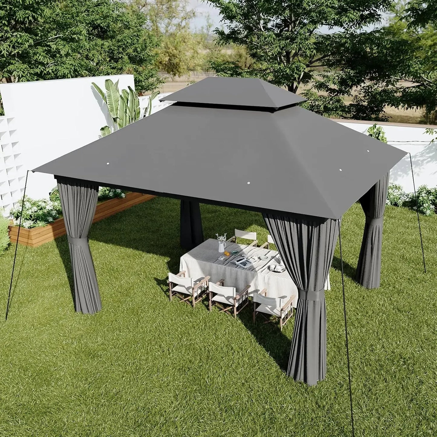 Outdoor Gazebo Shelter With Double Roofs For Patio