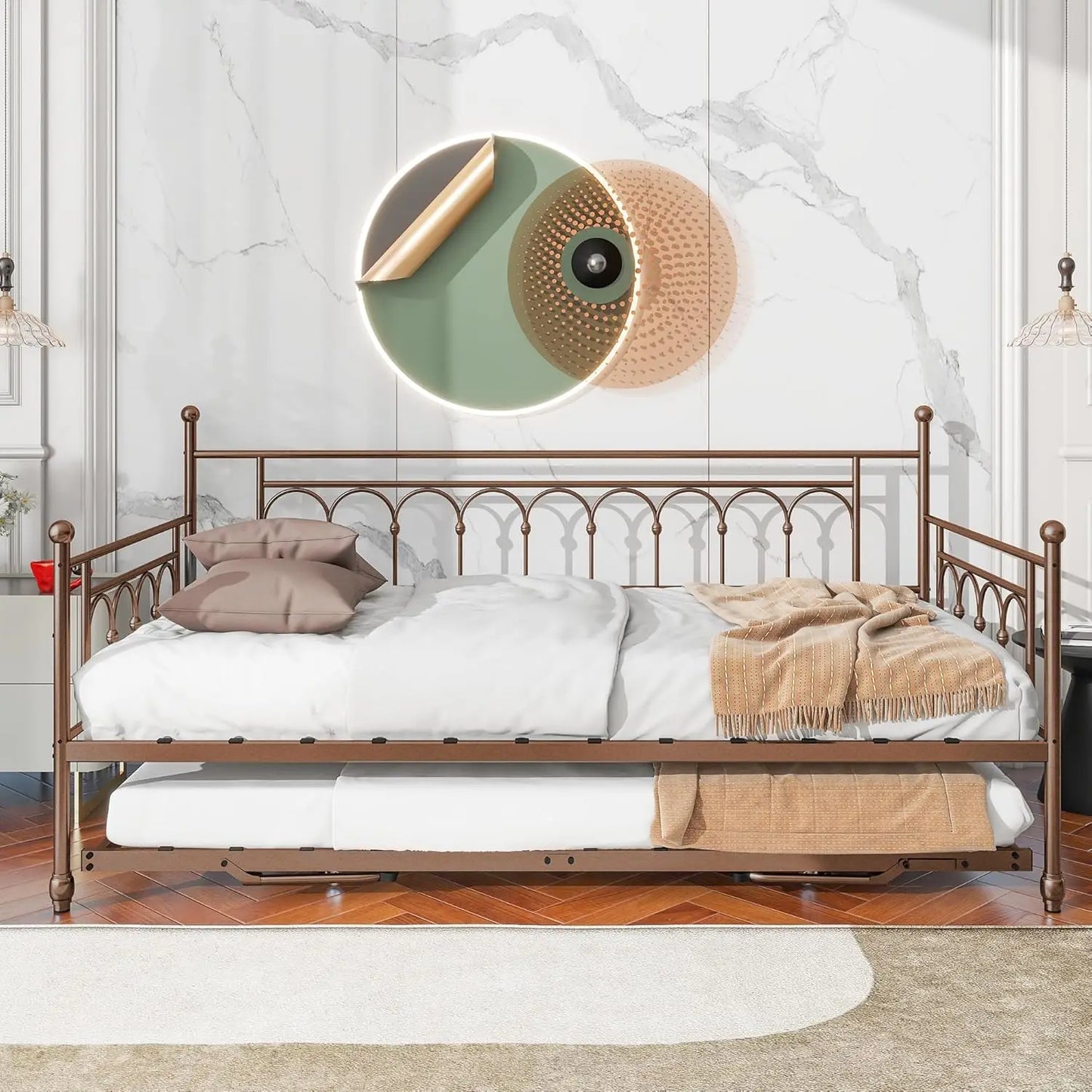 Bianxiang Metal Daybed With Pop Up Trundle And Sturdy Frame