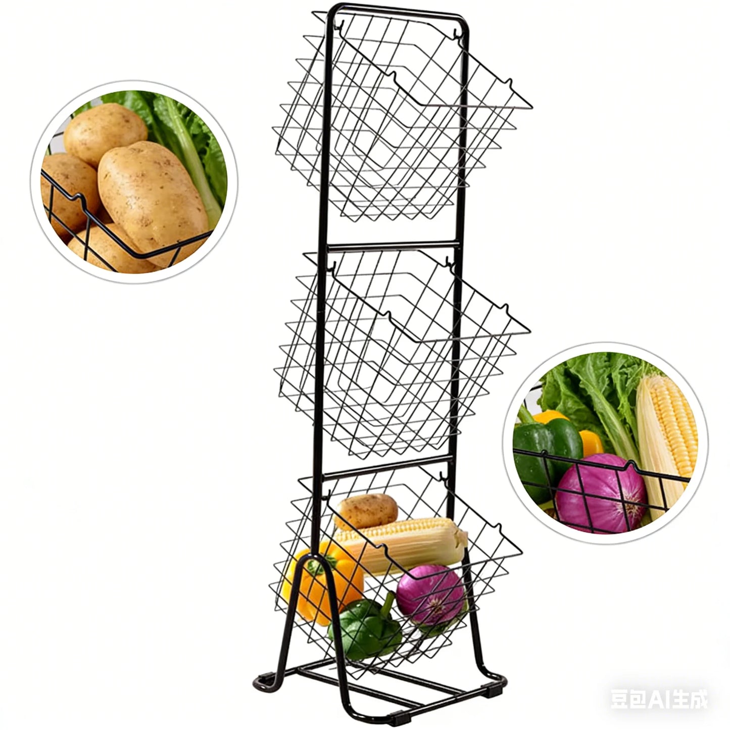 Kitchen 3 Tier Basket Rack for Fruit and Vegetable Storage